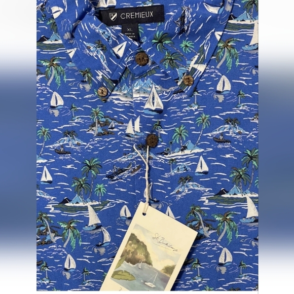 New Retro Sailboat XL Cabana Ocean Blue Island Print Button Down Shirt - Picture 2 of 9